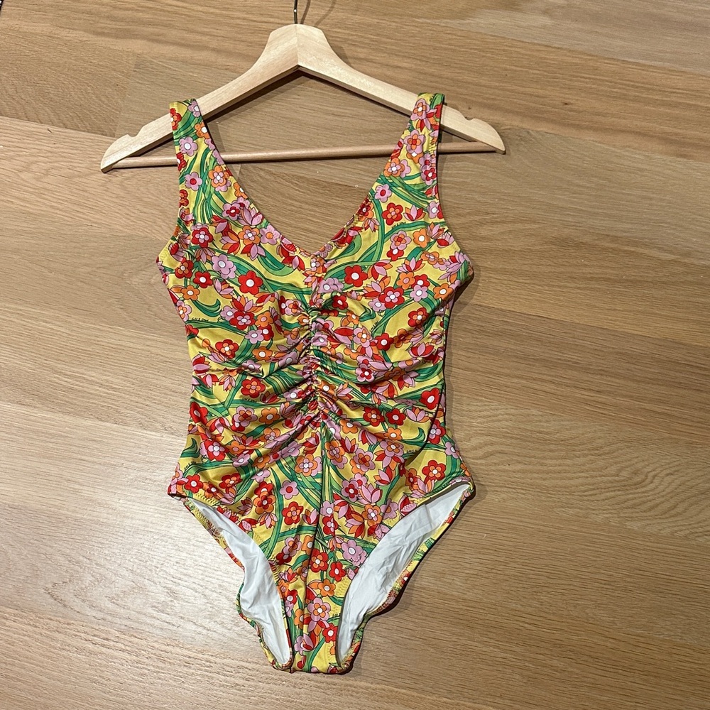 Solid & Striped Yellow Multi Floral Ruched One-Pi… - image 6